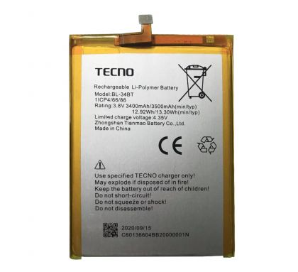 акумулятор tecno spark 2 ka7 (bl-34bt) [original prc] 12 міс. гарантії