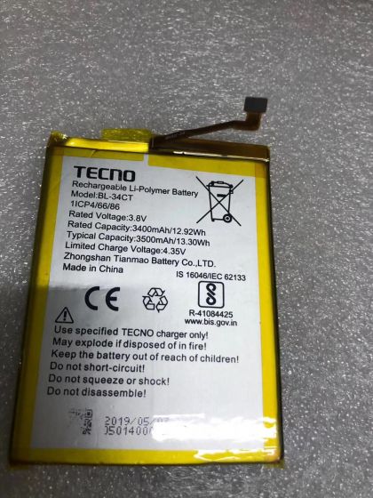 акумулятор bl-34ct tecno camon 11s cb7 /  spark 3 pro kb8 (3400 mah) [original prc] 12 міс. гарантії